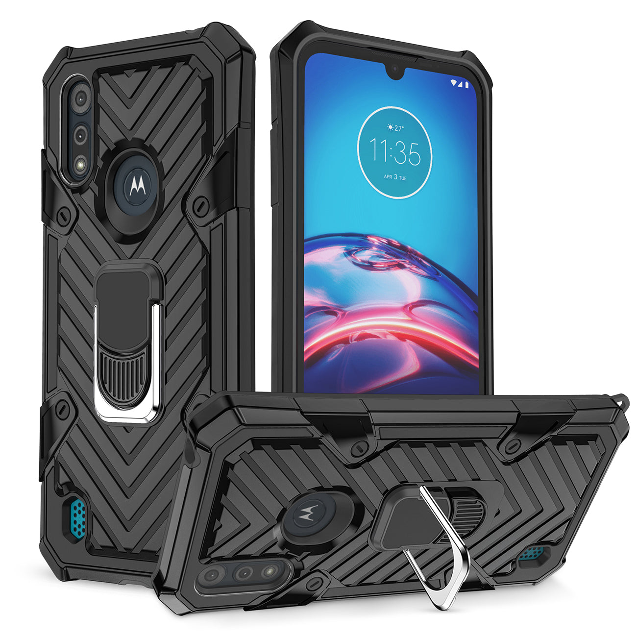 Reiko Kickstand Anti-Shock And Anti Falling Case for Moto E6S In Black